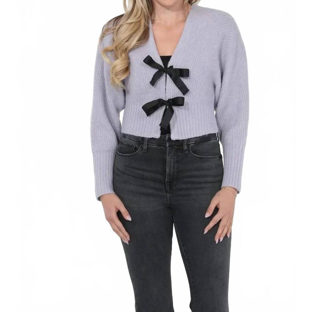 NEW RAIN + ROSE luna bow cardigan in lilac